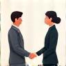 Two people talking or shaking hands